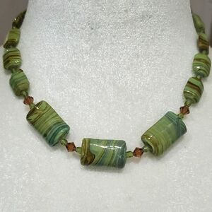 Vintage Green and Brown Beaded Necklace